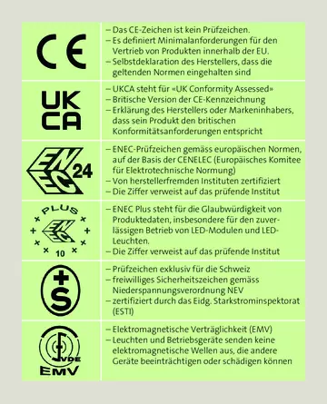 Prüfzeichen und Aufschriften